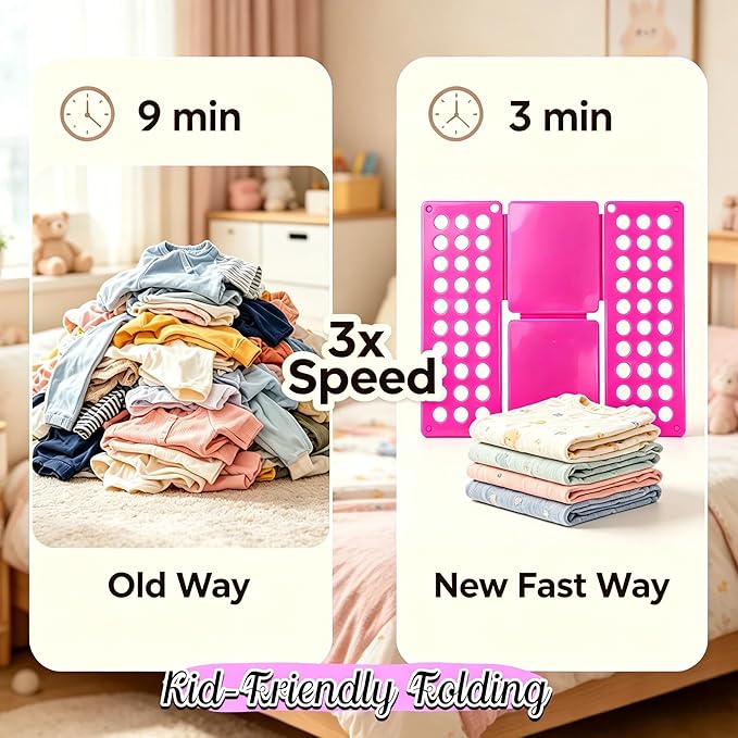 Toddler Shirt Folding Board (Ages 1–7) – Build Independence & Fine Motor Skills, Mini Kids Clothes Folding Board & Shirt Folder, Portable Laundry Organizer for Small Sizes (Magenta)
