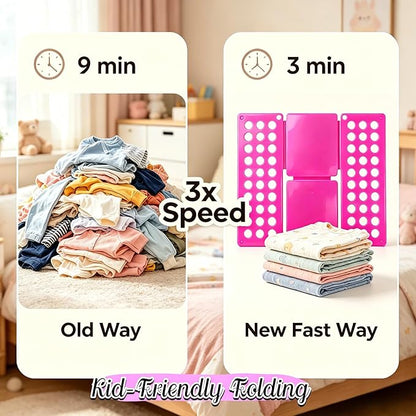 Toddler Shirt Folding Board (Ages 1–7) – Build Independence & Fine Motor Skills, Mini Kids Clothes Folding Board & Shirt Folder, Portable Laundry Organizer for Small Sizes (Magenta)