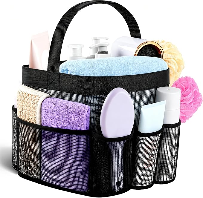 Attmu Mesh Shower Caddy Portable for College Dorm Room Camping Essentials, Shower Caddy Dorm with 9-Pockets, Large Capacity Hanging Basket Bathroom Bag for Toiletry, Swimming, Gym, Camp, Beach