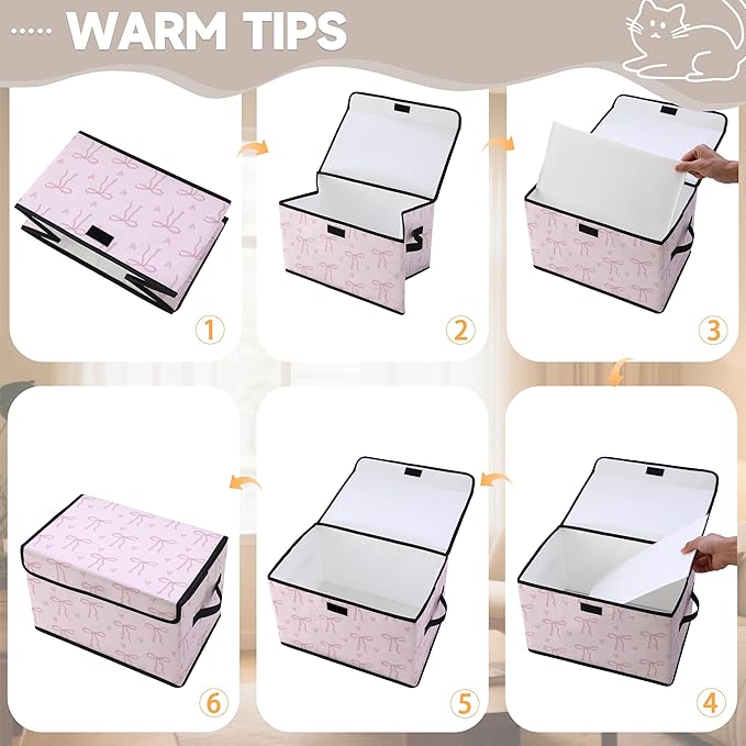Stackable Clothes Storage Bins with Lids,Closet Organizers Fabric Cat Printing Box for Home and Office,Blanket Clothes Organizers,Under Bed Storage Containers 3 Pack.