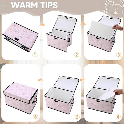 Stackable Clothes Storage Bins with Lids,Closet Organizers Fabric Cat Printing Box for Home and Office,Blanket Clothes Organizers,Under Bed Storage Containers 3 Pack.