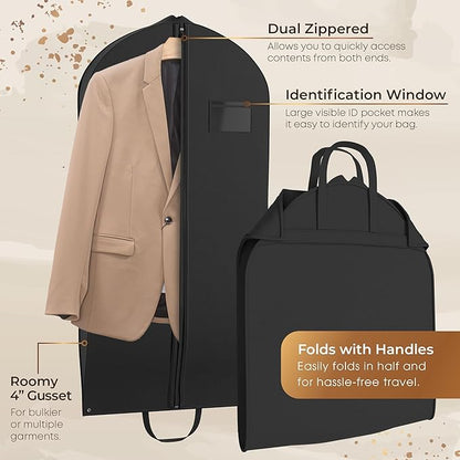 Heavy Duty Travel Garment Bag for Hanging Clothes, Suits, Dresses, Fur Coats & Dress Shirts - Suit Bag for Men - Storage Dress Bags for Women - Carry Handle Garment Bags for Travel 24"x45"