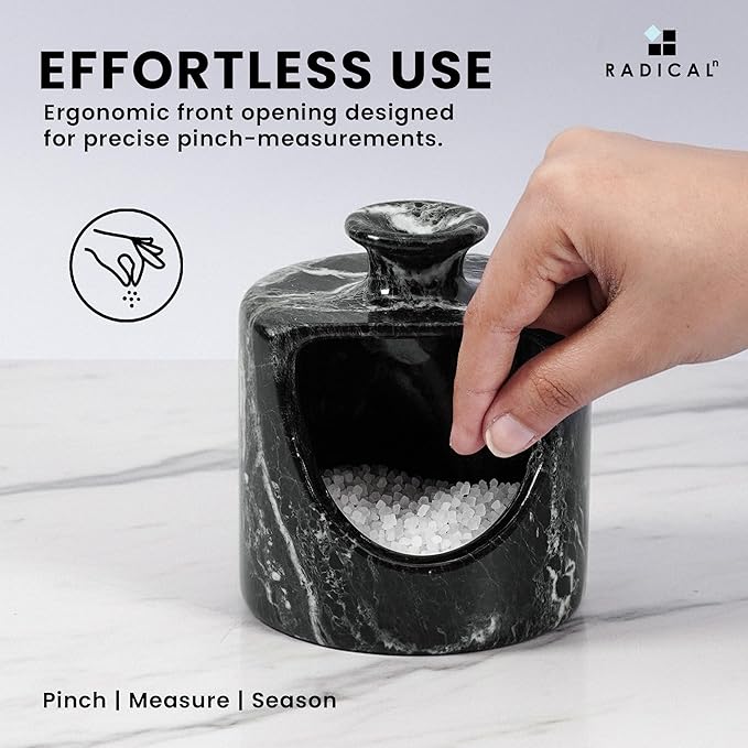 Radicaln Marble Salt Cellar 4.5" Inch Black Handmade Salt Jar & Table Pig Salt Cellar Storage For Kitchen Countertop, Ideal Salt Container, Salt Dish & Sugar Bowl For Table