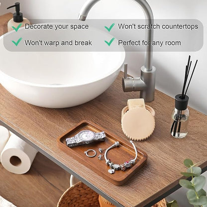 ALELION 6" Small Tiny Bathroom Vanity Tray for Counter - Acacia Wood Dish Soap Dispenser Tray for Kitchen - Decorative Tray for Kitchen Dresser Tops Perfume Jewelry