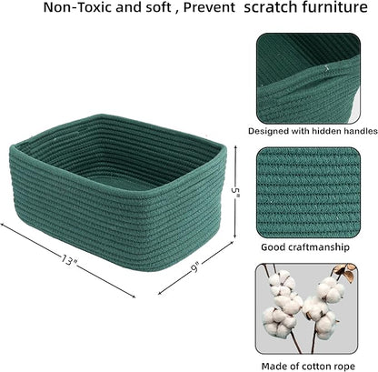 XUANGUO Small Woven Storage Baskets 13“X9”X5“ Decorative Rope Bins for Organizing Shelves, Closets, and Toys, Empty Gift Baskets, Cute Organizer Basket for Home and Office (dark green, Large)
