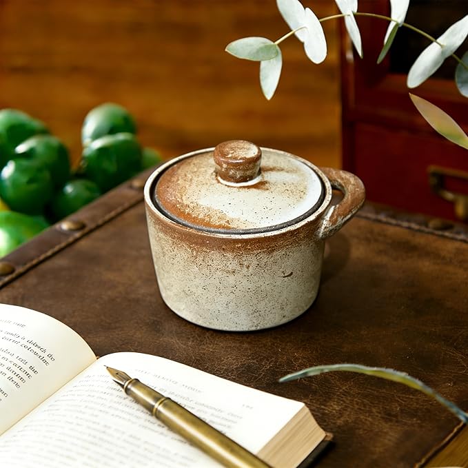 2 Pack Speckled Ceramic Salt Cellar with Lid – Rustic Farmhouse Ceramic Salt Holder, Countertop Bowl, Storage Container, Well Dish Jar for Spices (Retro Color)