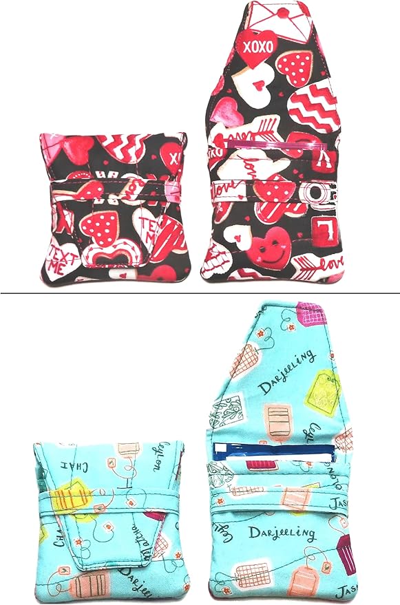 Small Teabag Shaped Tea Bag Wallet, Choice of More Than 12 Fabric Designs, Quilted, Handcrafted, Nothing Falls Out, Secure Hold: Choose from Tea Cups, Honey Bees, Macarons, To Go Cups and More
