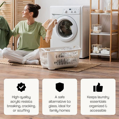 3 Pack Acrylic Laundry Room Organization Containers with Gold & Wood Knobs – Laundry Pods Container & Detergent Organizer Set | Clear Laundry Jars | Scoops & Customizable Labels | Storage Canisters