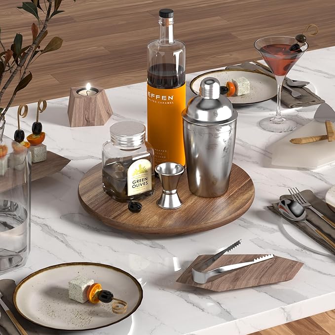 Lazy Susan for Table Top Bamboo Lazy Susan Turntable for Cabinet Kitchen Countertop Organizer for Condiment Bathroom Counter Organizer Decor Sink Tray Acacia Wood 12 Inch
