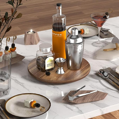 Lazy Susan for Table Top Bamboo Lazy Susan Turntable for Cabinet Kitchen Countertop Organizer for Condiment Bathroom Counter Organizer Decor Sink Tray Acacia Wood 12 Inch