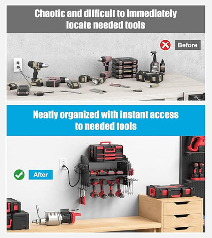 CCCEI Modular Power Tools Organizer Charging Station, Drills and Battery Storage Wall Mount, Garage Shop Organization, Anniversary, Birthday, Gifts for Men, Father, Black, 1 Pack.