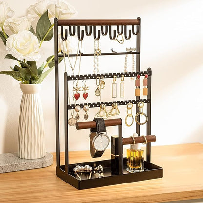 ProCase Jewelry Organizer Stand Necklace Organizer Earring Holder, 6 Tier Jewelry Stand Necklace Holder with 15 Hooks, Jewelry Tower Display Rack Storage Tree for Bracelets Earrings Rings -Black