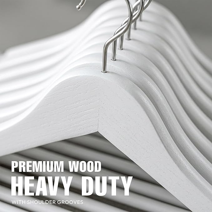 Utopia Home Premium Wooden Hangers 30 Pack - Durable & Slim Coat Hanger - Suit Hangers with 360-Degree Rotatable Hook - Wood Hangers with Shoulder Grooves (White Color)