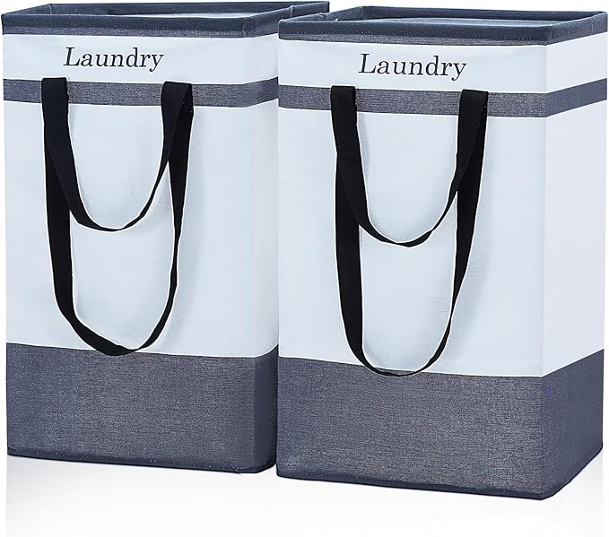 FairyHaus Laundry Basket 78L, 2Pack Laundry Hamper with Easy Carry Handles, Collapsible Laundry Baskets Hampers for Bathroom Clothes Storage Black
