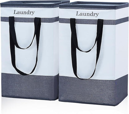 FairyHaus Laundry Basket 78L, 2Pack Laundry Hamper with Easy Carry Handles, Collapsible Laundry Baskets Hampers for Bathroom Clothes Storage Black