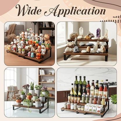 2PCS 3-Tier Spice Rack, 13.8 Inch Wooden Spice Rack for Countertop, Kitchen Countertop Shelf Organizer Spices Shelfs Wooden Display Riser Stand Kitchen Counter Shelf for Spices Bottles, Seasonings