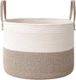 JMvicyroam 65L Extra Large Blanket Basket for Living Room - Woven Cotton Rope Laundry Hamper with Reinforced Handles - Storage Bin for Pillows, Comforters & Toys - Machine Washable,White&Brown