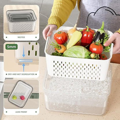 KEMETHY 5 Pack Fruit Storage Containers for Fridge with Removable Colanders - Food Storage Containers with Lids, BPA-Free Produce Containers Keep Fruits, Vegetables, Berry, Meat Fresh Longer