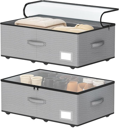 EE-RoomWorld Under Bed Storage with Wheels, No Assemble Required 12 inches height Under Bed Storage bins,Large capacity Rolling Underbed Shoe Storage containers，dorm underbed storage drawers