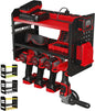 BUILTSTRONG Power Tool Organizer Wall Mount – 3-Tier Heavy-Duty Steel Rack, 4 Drill Slots, Pegboard + Utility Side, 100 lb Capacity – Garage, Workshop & Shed Storage (Red)