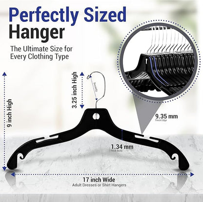 Victory Display Heavy Duty Black Plastic Hangers for Clothes | Space-Saving Slim Hangers with Swivel Hooks | Sturdy Plastic Hanger for Wardrobe Organization and Closet Storage | 17 inches | 100 Pack