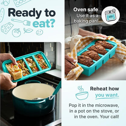 Souper Cubes Silicone Freezer Molds Gift Set with 2 Tbsp, 1/2, 1, and 2 Cup Silicone Freezer Trays With Lids - Meal Prep and Kitchen Essentials Bundle - Aqua