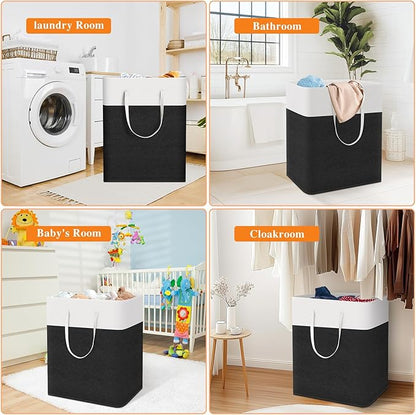 TasticTotes laundry basket 3-Pack, laundry hamper, Hamper with handles, collapsible laundry baskets, Waterproof dirty clothes hamper, Towel Storage for Home or Dorm, 125L-Black