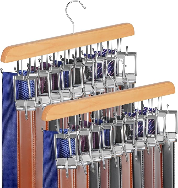 TOPIA HANGER 40 Hooks Belt Tie Hanger Space Saving for Closet, 2 IN 1 Belt Ties Racks Max 60 Belts with 60 Ties Capacity, Curved with Flat Hooks for Belts,Ties,Bras,Closet Organizers and Storage CT70N