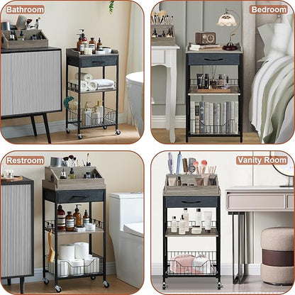 Makeup Organizer Cart Large, 2-in-1 Beauty Organizer with Wheels & Hair Tool Holder, Makeup Stand with Drawer, Vanity Storage Cosmetics Display Cases for Skin Care Nail Polish Perfume-Black