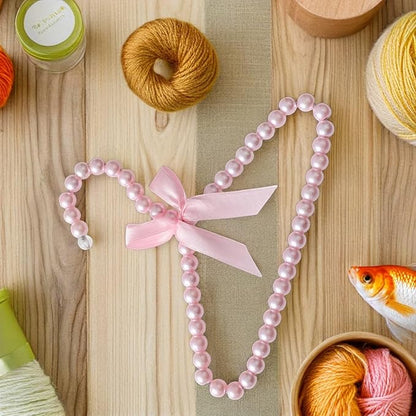 Luxshiny Small Pearl Hangers for Baby Clothes Set of 5 Toddler Clothing Hangers with Decorative Pearls and Ribbon Bow for Infant Closet and Pet Clothes Organization