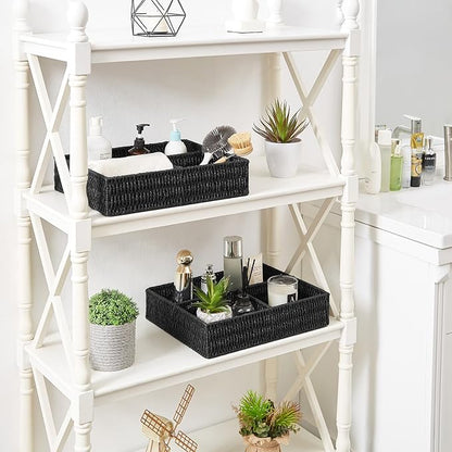 Vagusicc Wicker Divided Storage Basket, Black Wicker Baskets, Basket for Shelves Drawer Organizing, 3 Section Rectangular Woven Storage Baskets, 2-Pack