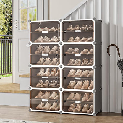 MAGINELS Shoe Rack,Expandable Shoe Cabinet Easy to Assemble. Shoe Storage with Door,Entryway, Closets, Hallway, and Bedroom.Accommodates Up to 32 Pairs of Shoes.