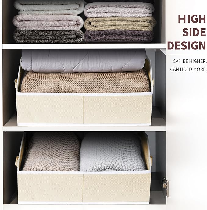 Homsorout Trapezoid Closet Shelf Organizer - Large Baskets for Organizing, Fabric Storage Box for Shelves, Cube Storage Bins for Clothes, Books, Blankets, 3 Pack, Beige