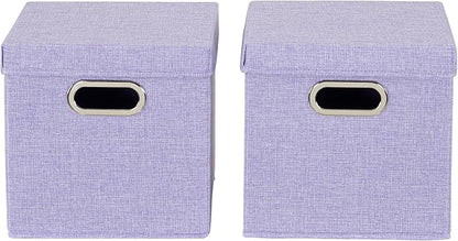 Household Essentials 814-1 Café Cube Bin Storage Set with Lids and Handles | 2 Pack, Purple Linen