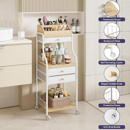 SWTYMIKI Rolling Makeup Organizer Cart - Floor Skincare Storage with Non-woven Drawers, Vanity Organizer Cosmetic Display Cases with Wheels, Cabinet for Skin Care Perfume Nail Polish Brush Hair Tool