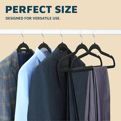 Lifemaster Velvet Clothes Hangers – With 360 Degree Swivel Hook and Non-Slip Shoulder Notch, Holds Up To 10 lbs, Heavy Duty Hanger Set, For Organizing Suit, Dress, Coat, and Clothes, Pack of 10, Black
