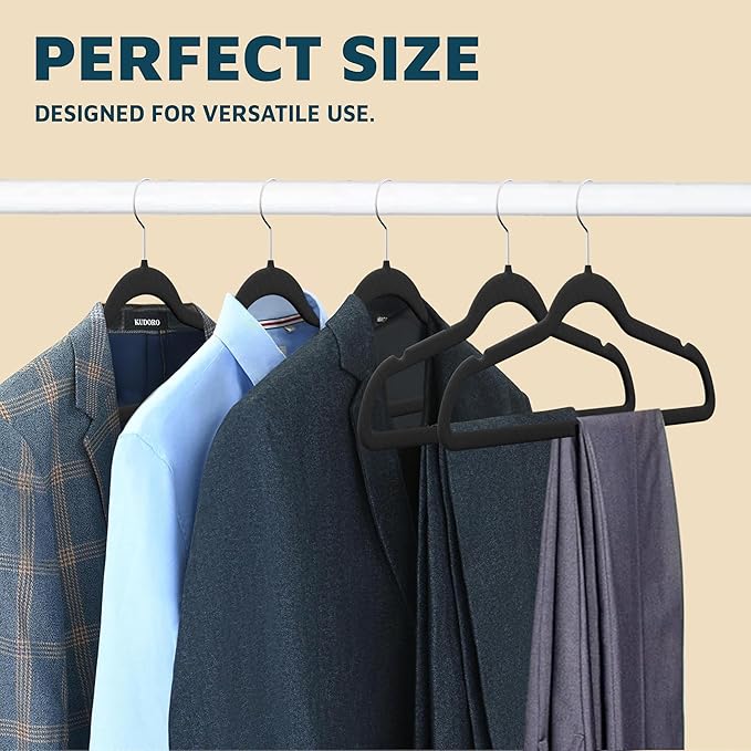 Lifemaster Velvet Non-Slip Plastic Hanger Set - 100 Pieces Non-Slip Clothes Hanger Set with 360° Swivel Hook, Space-Saving, Sleek Design, Smooth Velvet Finish, Lightweight Construction - Black
