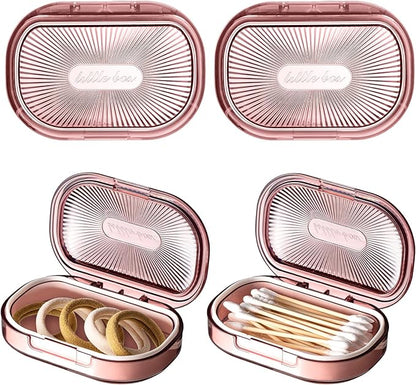 Kigley 4 Pcs Hair Tie Container Small Portable Travel Cotton Swab Holder Flosser Dispenser with Lid Plastic Box Storage Containers for Small Items, 3.94 x 2.76 Inch (Pink)