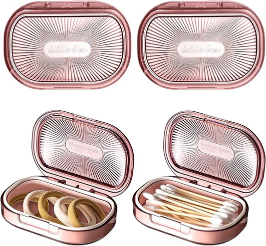 Kigley 4 Pcs Hair Tie Container Small Portable Travel Cotton Swab Holder Flosser Dispenser with Lid Plastic Box Storage Containers for Small Items, 3.94 x 2.76 Inch (Pink)