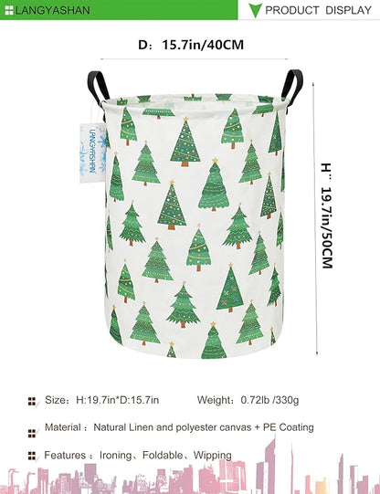 Laundry Basket Canvas Fabric Collapsible Organizer Basket for Storage Bin Toy Bins Gift Baskets Bedroom Clothes Children Nursery Hamper (Christmas Tree)