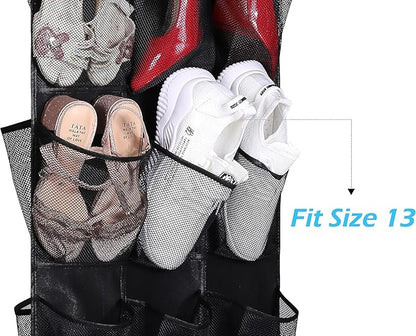 MISSLO 30 Large Pockets Dual Sided Hanging Shoe Rack for Closet Organizer with Rotating Hanger Hanging Shoe Shelves, Black