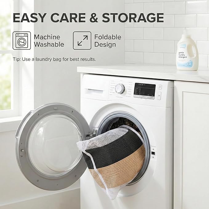 JMvicyroam 65L Extra Large Blanket Basket for Living Room - Woven Cotton Rope Laundry Hamper with Reinforced Handles - Storage Bin for Pillows, Comforters & Toys - Machine Washable,Black&Jute