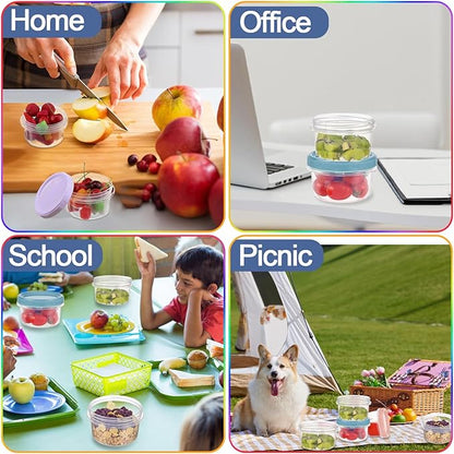 Yomarket 12pcs 8 oz Plastic Containers with Screw Lids, Reusable Clear Food Storage Containers with Pen and Brush for Snack Salad Fruit, Leakproof Small Freezer Containers, Microwave & Dishwasher Safe
