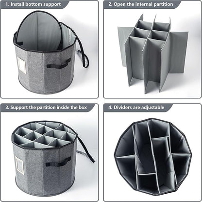 Shoe Storage Box for Women – 15.7" x 13" Grey Round Cylindrical Boot Organizer with Clear Lid, Foldable Closet Shoe Box with Adjustable Dividers, Space-Saving Design Fits Heels, Sneakers & Ankle Boots