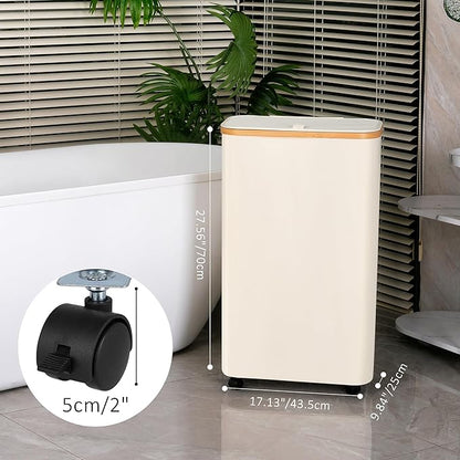 Laundry Basket with Wheels, 75L Beige Clothes Hamper for Laundry, Laundry Hamper with Lid and Inner Bag, for Laundry Room, Bedroom, Dormitory Storage,Beige