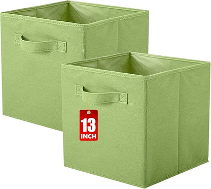 ShellKingdom Storage Bins, Foldable Fabric Storage Cubes And Cloth Storage Organizer Drawer For Closet And Toys Storage, 13 X 13 X 13 INCH, 2 Pack (Green)