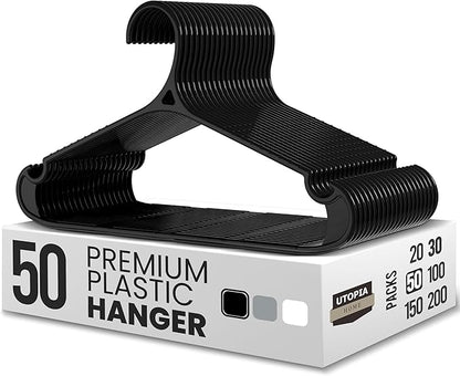 Utopia Home Clothes Hangers - Standard Plastic Hangers Space Saving - Durable Coat Hangers 50 Pack (Black)