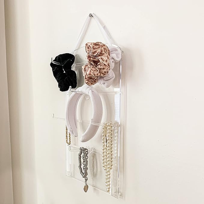 FROG SAC Jewelry Organizer, Clear Acrylic Bracelet and Necklace Holder, Headband Storage Organization, Hair Scrunchie Stand for Room, Wall Mounted Hanging Organizers, Bedroom Vanity Ring Display
