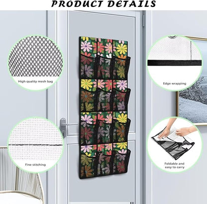 Colorful Hippie Flower Over the Door Shoe Organizer 12 Large Mesh Pockets Hanging Shoe Rack for Door Shoe Storage Organizer Shoe Holder Hanger