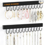 Jewelry Organizer Wall Mounted 2 Pack, Wooden Necklace Holder Wall Hanger with 24 Hooks for Hanging Necklaces and Jewelry Storage, Black